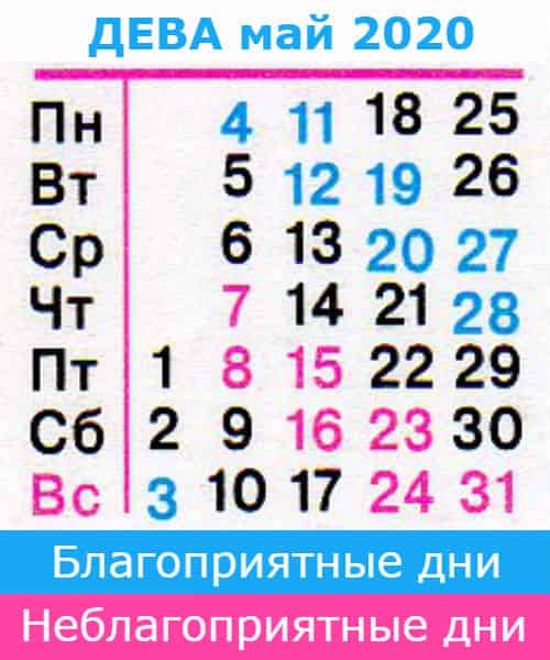 дева: благоприятные дни май 2020