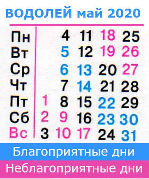 благоприятные дни в мае 2020 для водолея